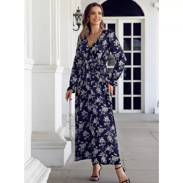 SuperPrity Women Short SleeveLong Sleeve Floral Wrap Maxi Dresses V Neck High Waist Flowy ALine Long Cocktail Party Dress01blue Floral