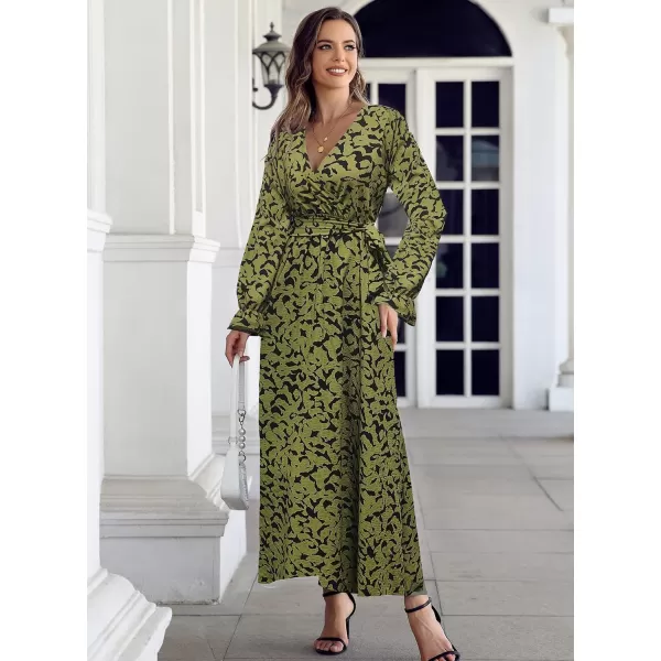 SuperPrity Women Short SleeveLong Sleeve Floral Wrap Maxi Dresses V Neck High Waist Flowy ALine Long Cocktail Party Dress02green Printed