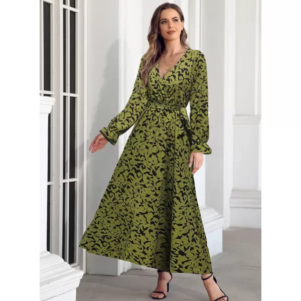 SuperPrity Women Short SleeveLong Sleeve Floral Wrap Maxi Dresses V Neck High Waist Flowy ALine Long Cocktail Party Dress02green Printed