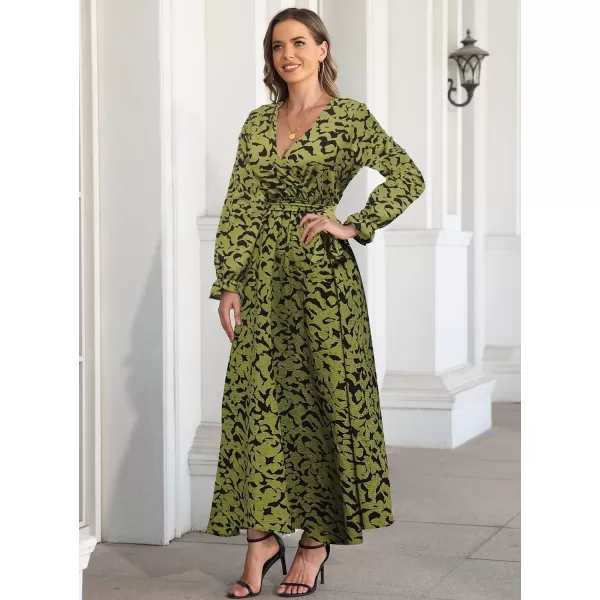 SuperPrity Women Short SleeveLong Sleeve Floral Wrap Maxi Dresses V Neck High Waist Flowy ALine Long Cocktail Party Dress02green Printed