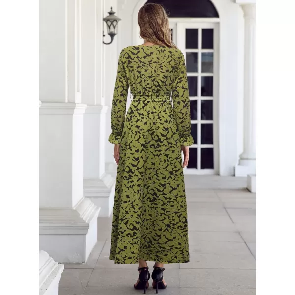 SuperPrity Women Short SleeveLong Sleeve Floral Wrap Maxi Dresses V Neck High Waist Flowy ALine Long Cocktail Party Dress02green Printed