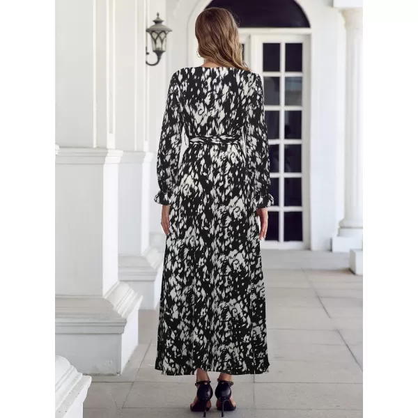 SuperPrity Women Short SleeveLong Sleeve Floral Wrap Maxi Dresses V Neck High Waist Flowy ALine Long Cocktail Party DressBlack White