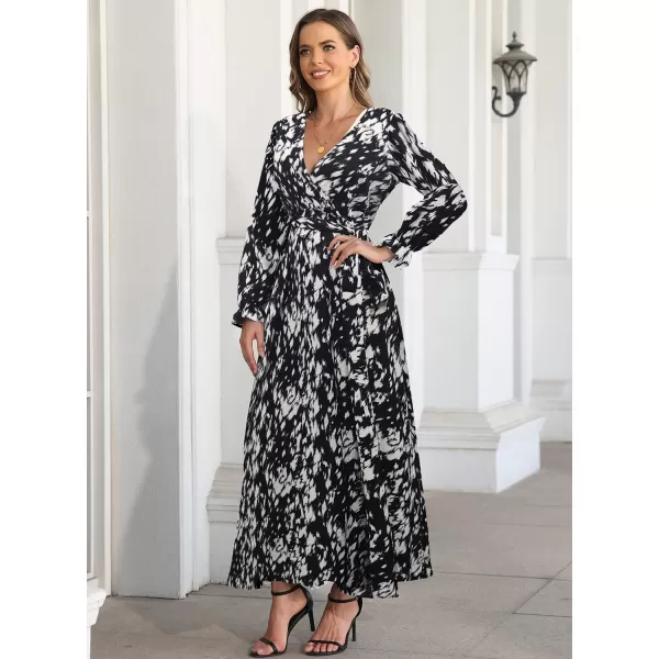 SuperPrity Women Short SleeveLong Sleeve Floral Wrap Maxi Dresses V Neck High Waist Flowy ALine Long Cocktail Party DressBlack White