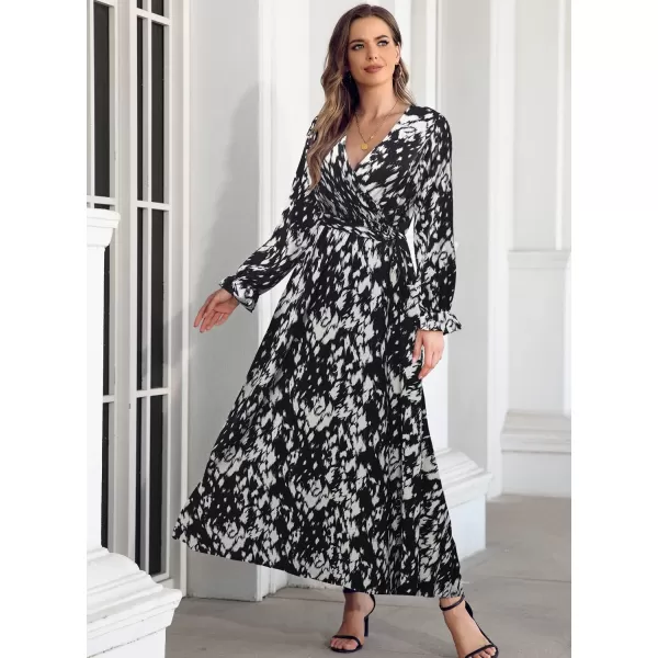 SuperPrity Women Short SleeveLong Sleeve Floral Wrap Maxi Dresses V Neck High Waist Flowy ALine Long Cocktail Party DressBlack White