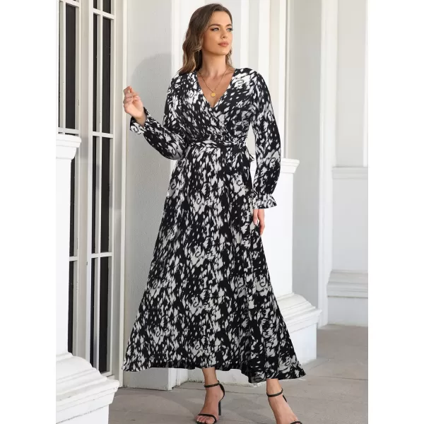 SuperPrity Women Short SleeveLong Sleeve Floral Wrap Maxi Dresses V Neck High Waist Flowy ALine Long Cocktail Party DressBlack White
