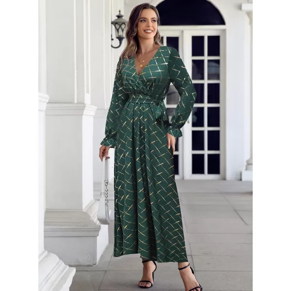 SuperPrity Women Short SleeveLong Sleeve Floral Wrap Maxi Dresses V Neck High Waist Flowy ALine Long Cocktail Party DressDark Green