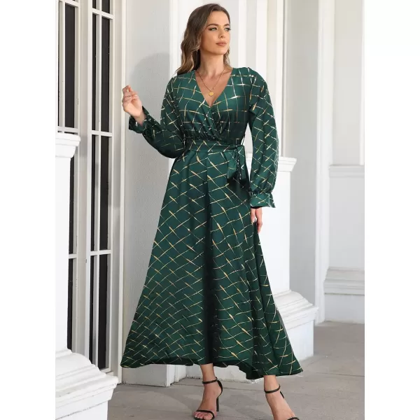 SuperPrity Women Short SleeveLong Sleeve Floral Wrap Maxi Dresses V Neck High Waist Flowy ALine Long Cocktail Party DressDark Green