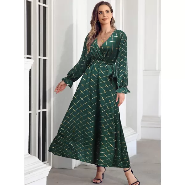 SuperPrity Women Short SleeveLong Sleeve Floral Wrap Maxi Dresses V Neck High Waist Flowy ALine Long Cocktail Party DressDark Green