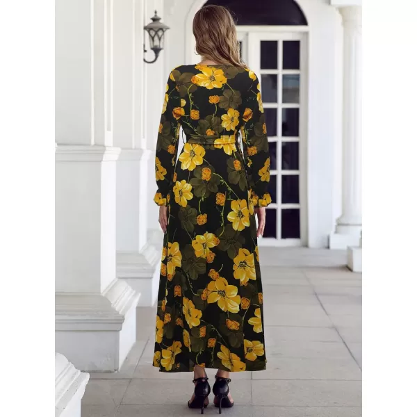 SuperPrity Women Short SleeveLong Sleeve Floral Wrap Maxi Dresses V Neck High Waist Flowy ALine Long Cocktail Party DressGold Floral