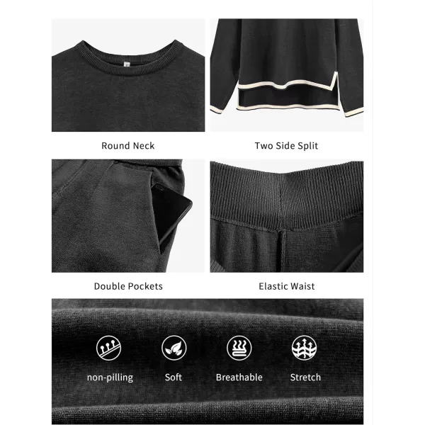 SuperPrity Women Sweater Set 2 or 3 Piece Outfits ShortLong Sleeve Knit Pullover Tops High Waist Wide Leg Pants Lounge SetsThree Piece Long Sleeveblack3pc