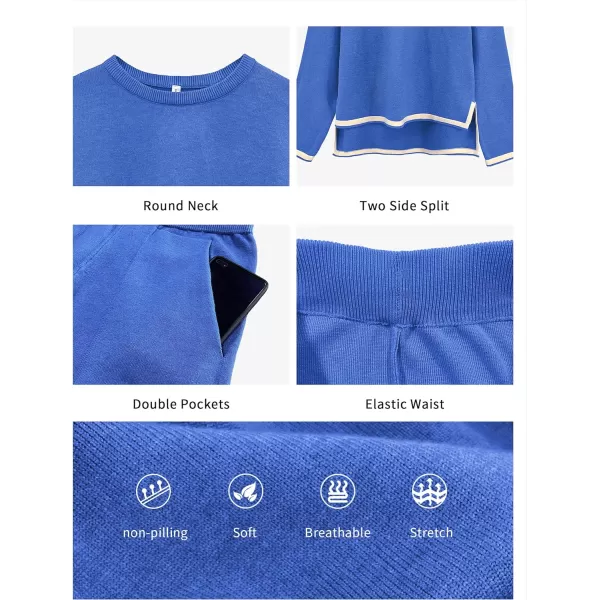 SuperPrity Women Sweater Set 2 or 3 Piece Outfits ShortLong Sleeve Knit Pullover Tops High Waist Wide Leg Pants Lounge SetsThree Piece Long Sleevesapphire Blue3pc