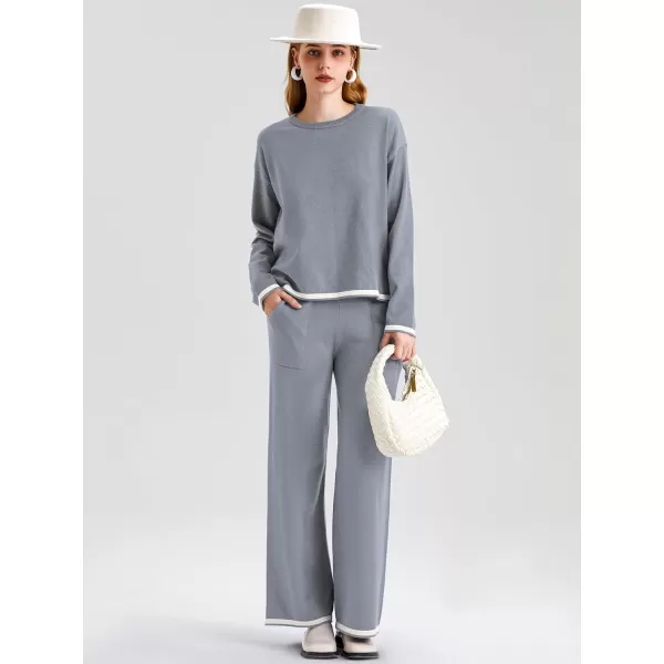 SuperPrity Women Sweater Set 2 or 3 Piece Outfits ShortLong Sleeve Knit Pullover Tops High Waist Wide Leg Pants Lounge SetsTwo Piece Long Sleeve2pcgrey