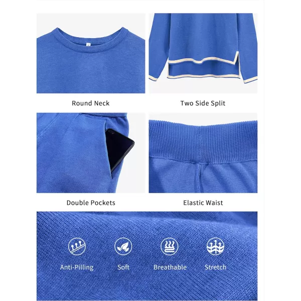 SuperPrity Women Sweater Set 2 or 3 Piece Outfits ShortLong Sleeve Knit Pullover Tops High Waist Wide Leg Pants Lounge SetsTwo Piece Long Sleeve2pcsapphire Blue