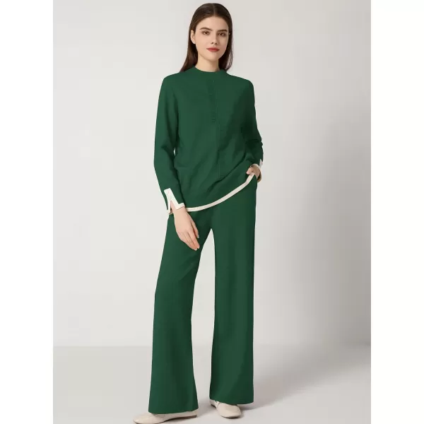 SuperPrity Women Sweater Set 2 or 3 Piece Outfits ShortLong Sleeve Knit Pullover Tops High Waist Wide Leg Pants Lounge SetsTwo Piece Long Sleeve4dark Green