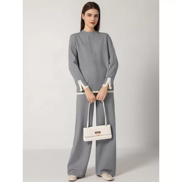 SuperPrity Women Sweater Set 2 or 3 Piece Outfits ShortLong Sleeve Knit Pullover Tops High Waist Wide Leg Pants Lounge SetsTwo Piece Long Sleeve4grey