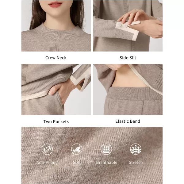 SuperPrity Women Sweater Set 2 or 3 Piece Outfits ShortLong Sleeve Knit Pullover Tops High Waist Wide Leg Pants Lounge SetsTwo Piece Long Sleeve4khaki