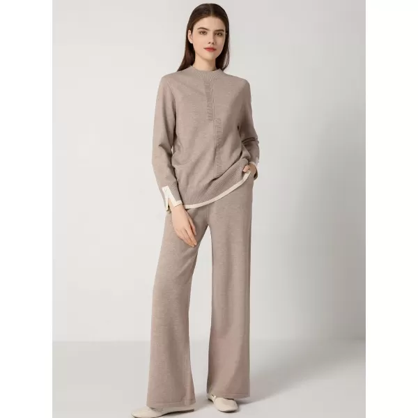 SuperPrity Women Sweater Set 2 or 3 Piece Outfits ShortLong Sleeve Knit Pullover Tops High Waist Wide Leg Pants Lounge SetsTwo Piece Long Sleeve4khaki