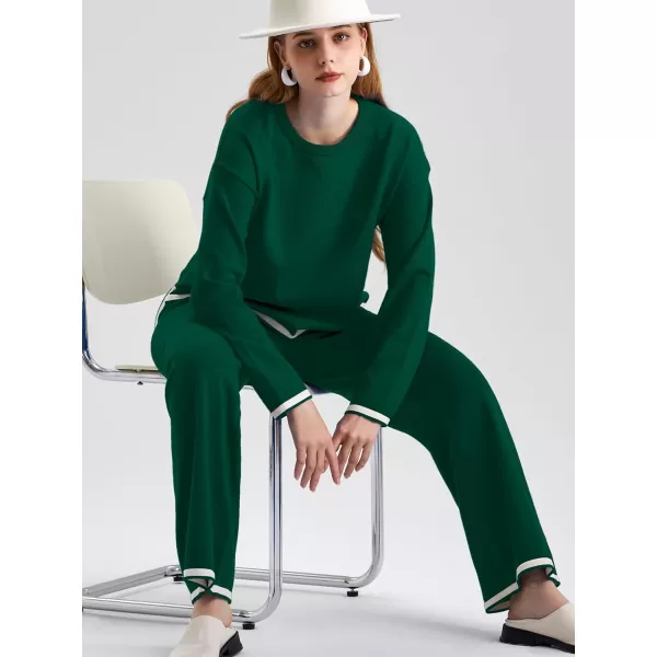 SuperPrity Women Sweater Set 2 or 3 Piece Outfits ShortLong Sleeve Knit Pullover Tops High Waist Wide Leg Pants Lounge SetsTwo Piece Long Sleeve5no Pocketdark Green