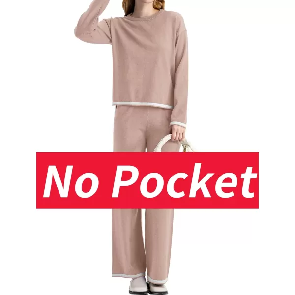 SuperPrity Women Sweater Set 2 or 3 Piece Outfits ShortLong Sleeve Knit Pullover Tops High Waist Wide Leg Pants Lounge SetsTwo Piece Long Sleeve5no Pocketkhaki