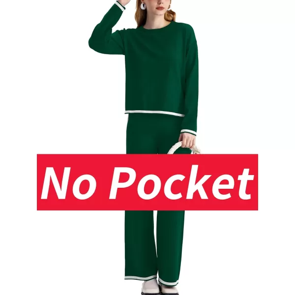 SuperPrity Women Sweater Set 2 or 3 Piece Outfits ShortLong Sleeve Knit Pullover Tops High Waist Wide Leg Pants Lounge SetsTwo Piece Long Sleeve5no Pocketdark Green