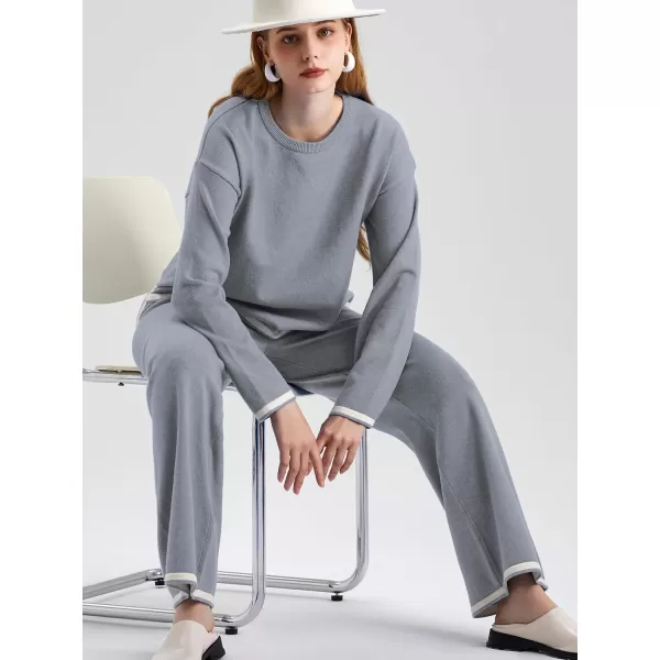 SuperPrity Women Sweater Set 2 or 3 Piece Outfits ShortLong Sleeve Knit Pullover Tops High Waist Wide Leg Pants Lounge SetsTwo Piece Long Sleeve5no Pocketgrey