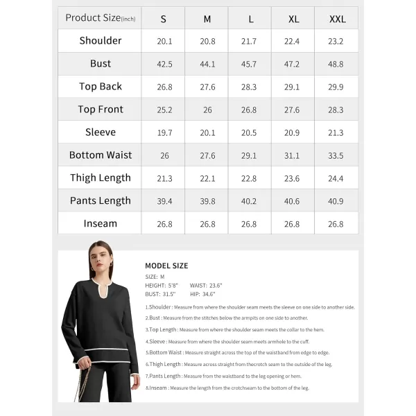 SuperPrity Women Sweater Sets 2 Piece Outfits Notch Neck Long Sleeve Knit Pullover Tops Wide Leg Lounge SetBlack