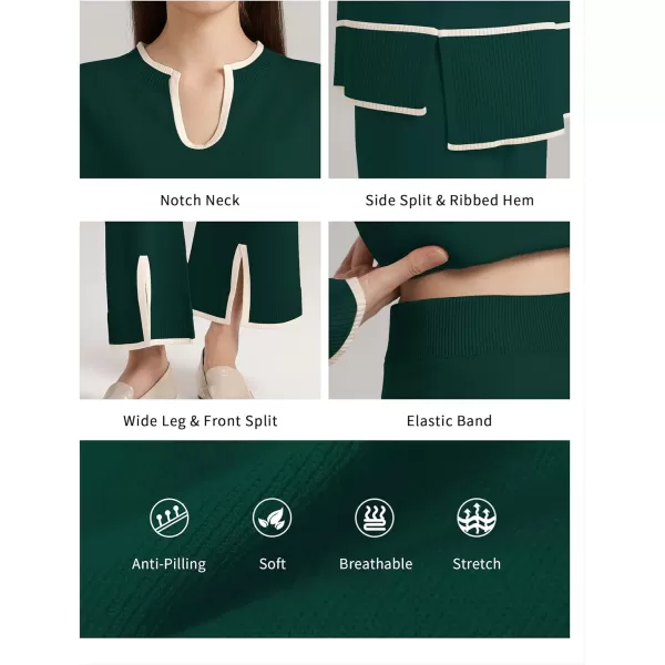 SuperPrity Women Sweater Sets 2 Piece Outfits Notch Neck Long Sleeve Knit Pullover Tops Wide Leg Lounge SetDark Green