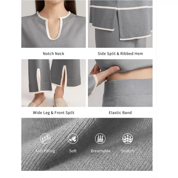 SuperPrity Women Sweater Sets 2 Piece Outfits Notch Neck Long Sleeve Knit Pullover Tops Wide Leg Lounge SetGrey