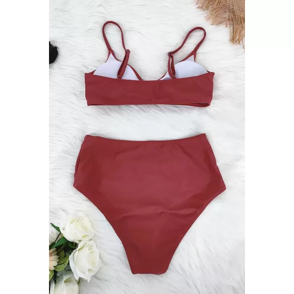 SuperPrity Womens High Waisted Bikini Sets Criss Cross Ruched Two Pieces Push Up Swimsuits02cameo Brown