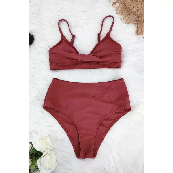 SuperPrity Womens High Waisted Bikini Sets Criss Cross Ruched Two Pieces Push Up Swimsuits02cameo Brown