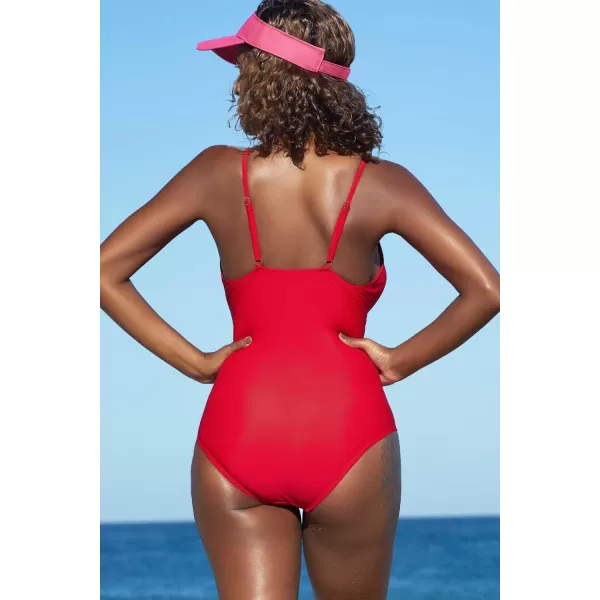 SuperPrity Womens One Piece Swimsuit V Neck Tummy Control Ruched Bathing SuitsRed