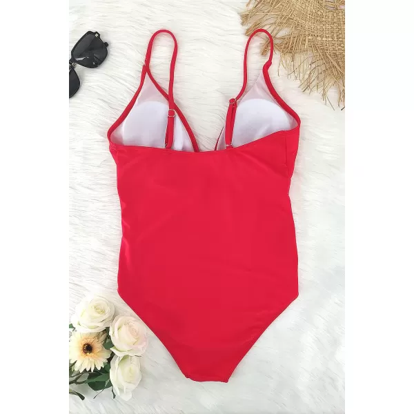 SuperPrity Womens One Piece Swimsuit V Neck Tummy Control Ruched Bathing SuitsRed