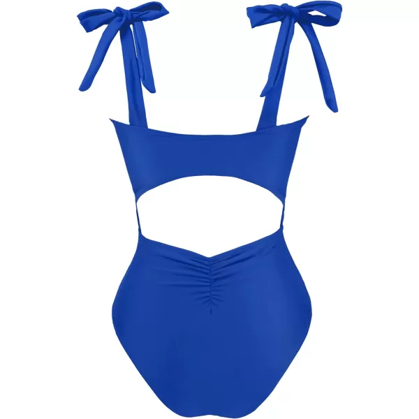 SuperPrity Womens One Piece Swimsuits Button Tie Shoulder Square Neck Cutout Tummy Control Bathing SuitAvailable in PlusBlue