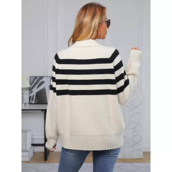 SuperPrity Womens Oversized Sweaters Long Sleeve V Neck Collared Pullover Sweater Striped Casual Fall Winter Knit TopsApricot Stripe