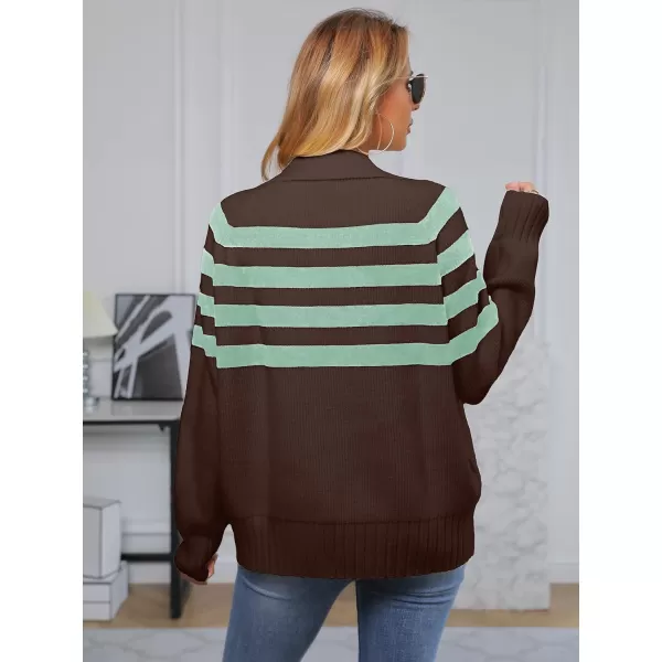 SuperPrity Womens Oversized Sweaters Long Sleeve V Neck Collared Pullover Sweater Striped Casual Fall Winter Knit TopsBrown Stripe