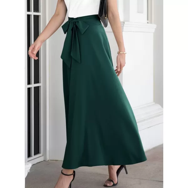 SuperPrity Womens Skirts High Waisted Tie Knot Front Pleated Swing Formal A Line Maxi Skirt with Zip Back0001dark Green