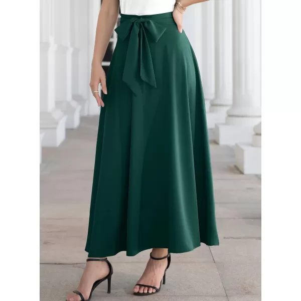 SuperPrity Womens Skirts High Waisted Tie Knot Front Pleated Swing Formal A Line Maxi Skirt with Zip Back0001dark Green