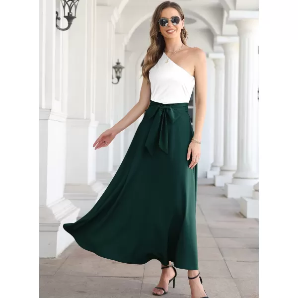 SuperPrity Womens Skirts High Waisted Tie Knot Front Pleated Swing Formal A Line Maxi Skirt with Zip Back0001dark Green