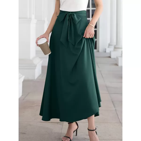 SuperPrity Womens Skirts High Waisted Tie Knot Front Pleated Swing Formal A Line Maxi Skirt with Zip Back0001dark Green