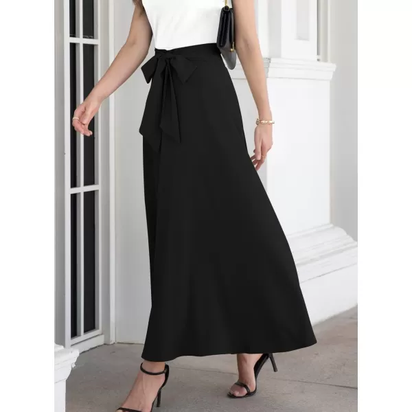 SuperPrity Womens Skirts High Waisted Tie Knot Front Pleated Swing Formal A Line Maxi Skirt with Zip Back001black