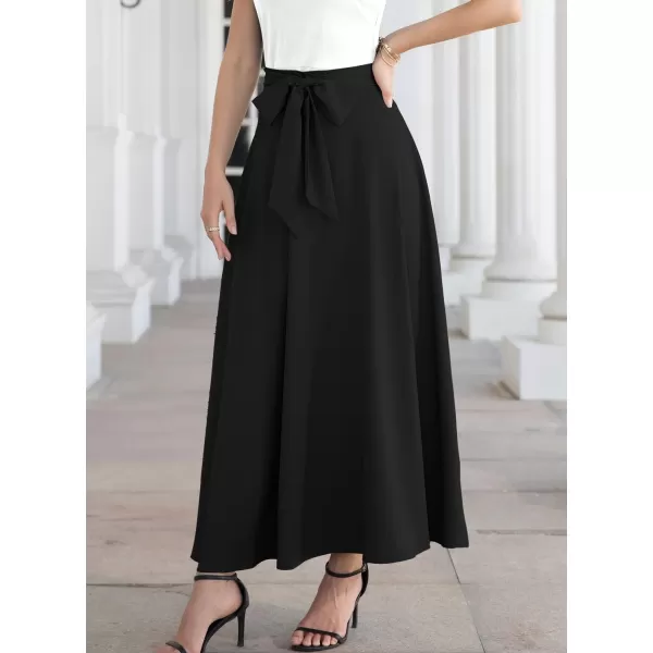 SuperPrity Womens Skirts High Waisted Tie Knot Front Pleated Swing Formal A Line Maxi Skirt with Zip Back001black