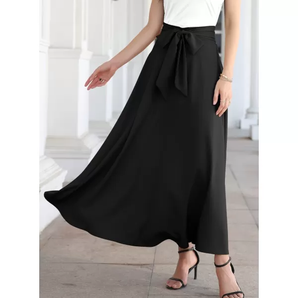 SuperPrity Womens Skirts High Waisted Tie Knot Front Pleated Swing Formal A Line Maxi Skirt with Zip Back001black