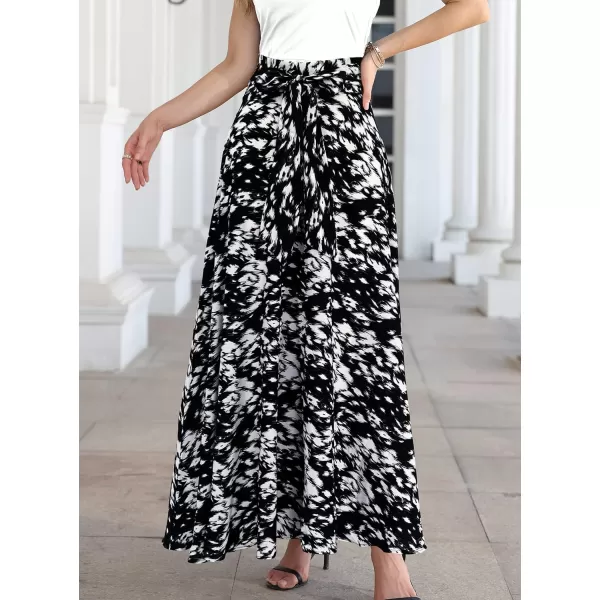 SuperPrity Womens Skirts High Waisted Tie Knot Front Pleated Swing Formal A Line Maxi Skirt with Zip BackBlack White