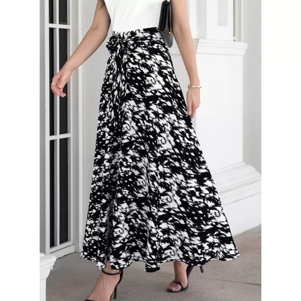 SuperPrity Womens Skirts High Waisted Tie Knot Front Pleated Swing Formal A Line Maxi Skirt with Zip BackBlack White