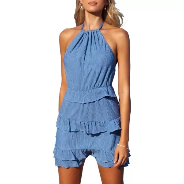 SouqFone Summer Mini Dress for Women V Neck Bohemia Beach Party Dresses03haze Blue