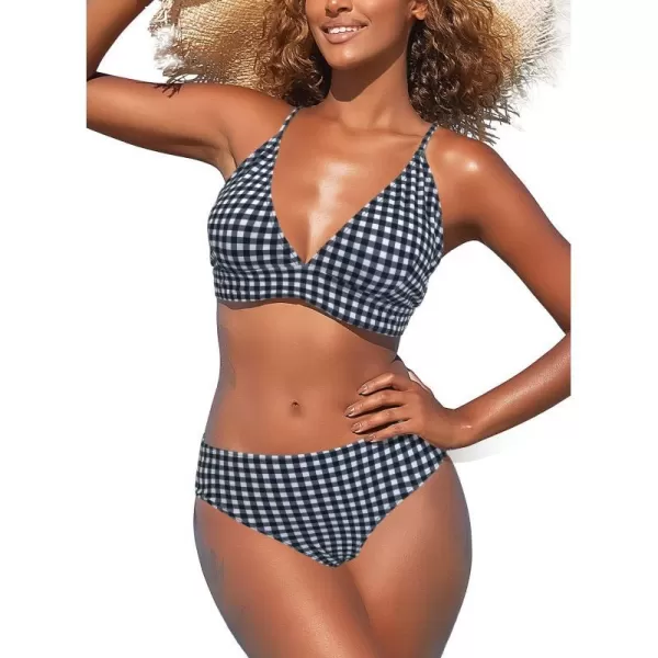 SouqFone Women 2 Piece Swimsuits Low Rise or Mid Waisted Bikini Set001plaid