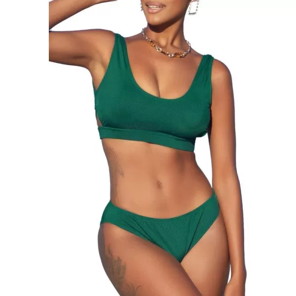 SouqFone Women 2 Piece Swimsuits Low Rise or Mid Waisted Bikini Set01dark Green