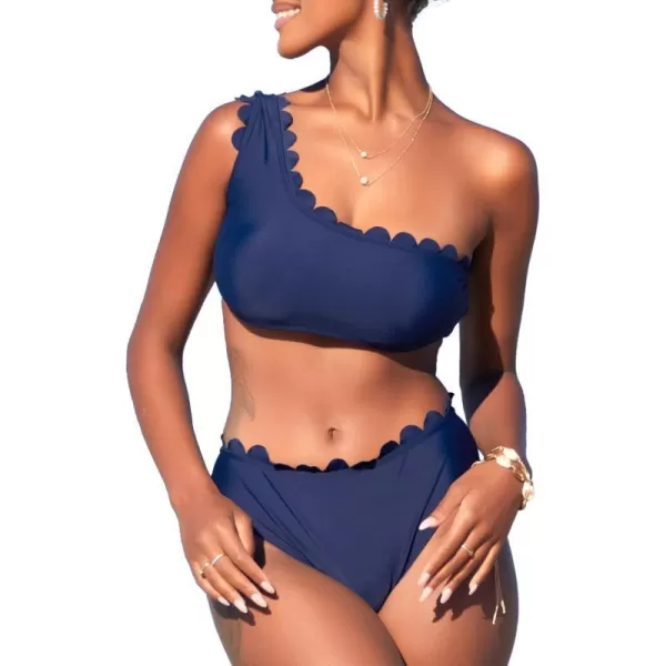 SouqFone Women 2 Piece Swimsuits Low Rise or Mid Waisted Bikini Set03navy Blue