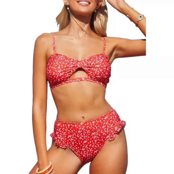 SouqFone Women 2 Piece Swimsuits Low Rise or Mid Waisted Bikini Set11red Floral