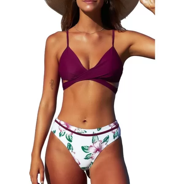 SouqFone Women 2 Piece Swimsuits Low Rise or Mid Waisted Bikini Set13burgundy